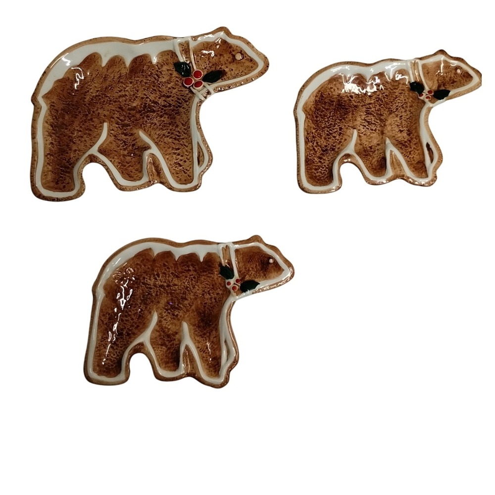 Martha Stewart Gingerbread‎ Bear Plates Set of 3 Christmas Cabin Deco